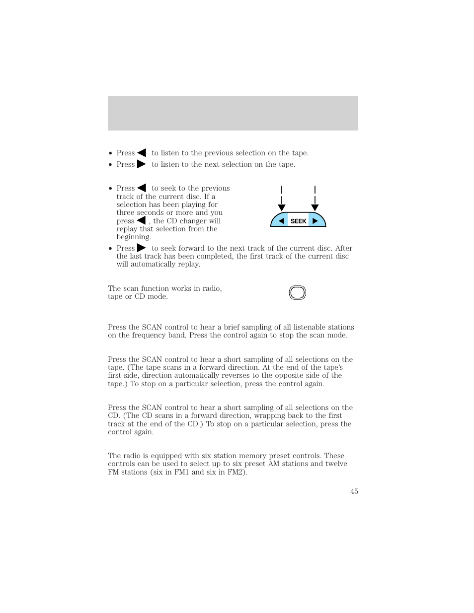 Controls and features | FORD 2001 Escape User Manual | Page 45 / 280