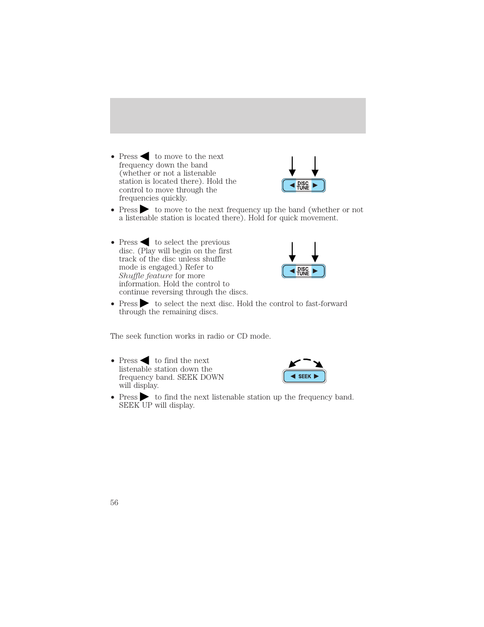 Controls and features | FORD 2001 Escape User Manual | Page 56 / 280