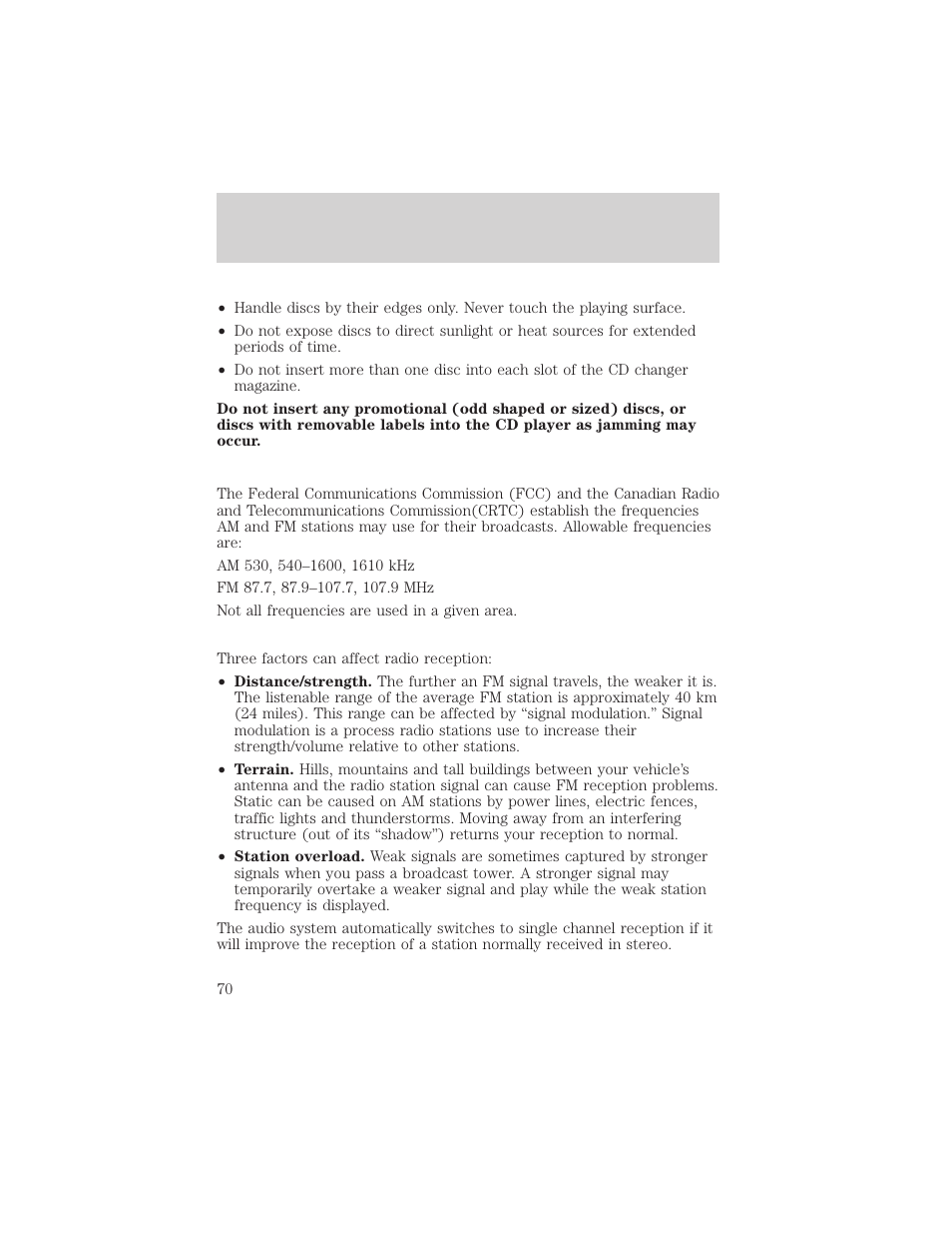 Controls and features | FORD 2001 Escape User Manual | Page 70 / 280