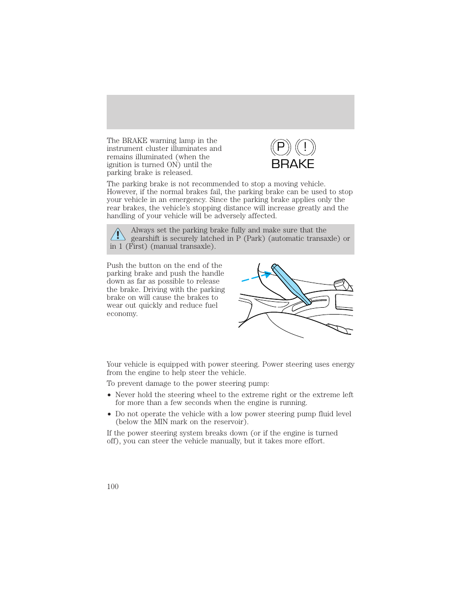 P! brake | FORD 2001 Escort User Manual | Page 100 / 216