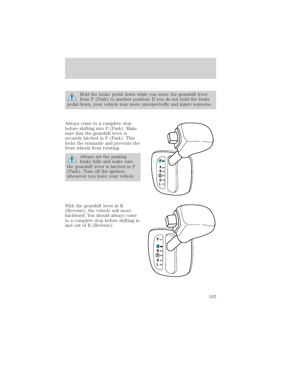 Driving | FORD 2001 Escort User Manual | Page 103 / 216