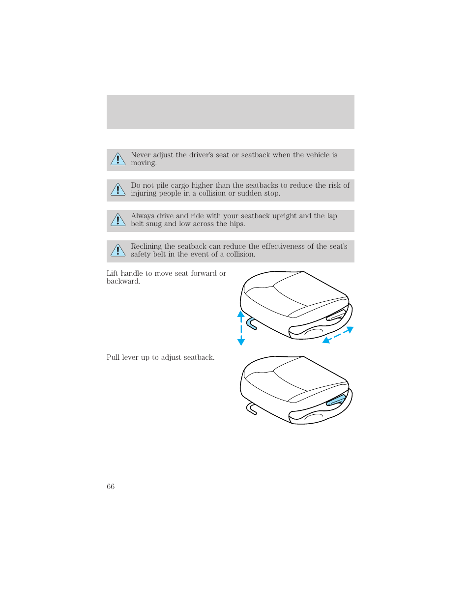 Seating and safety restraints | FORD 2001 Escort User Manual | Page 66 / 216