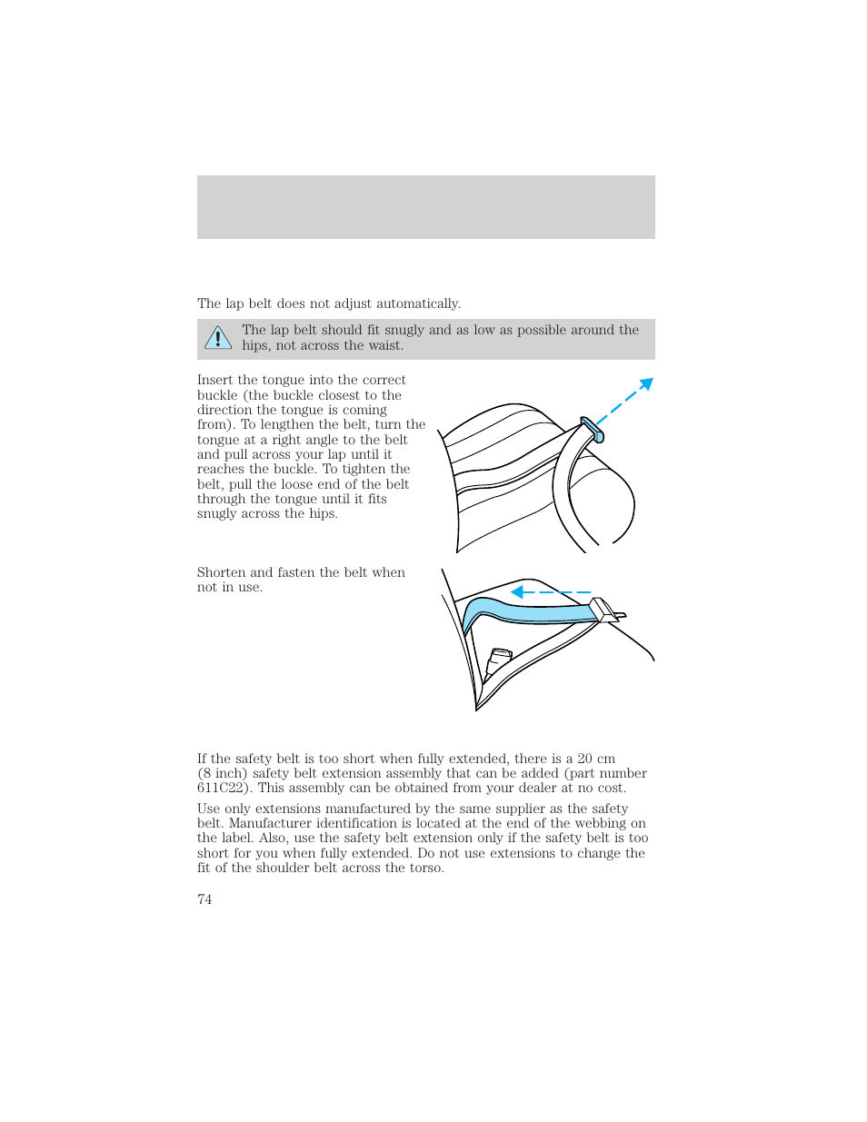 Seating and safety restraints | FORD 2001 Escort User Manual | Page 74 / 216