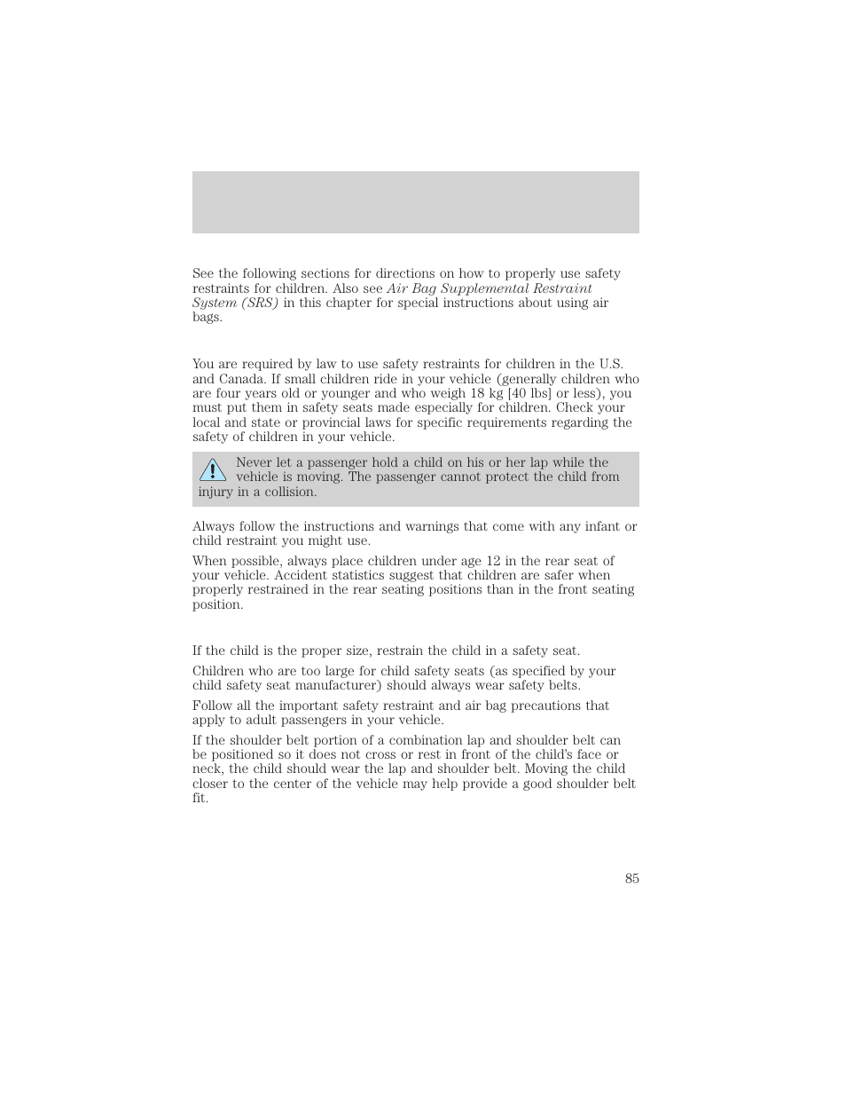 Seating and safety restraints | FORD 2001 Escort User Manual | Page 85 / 216