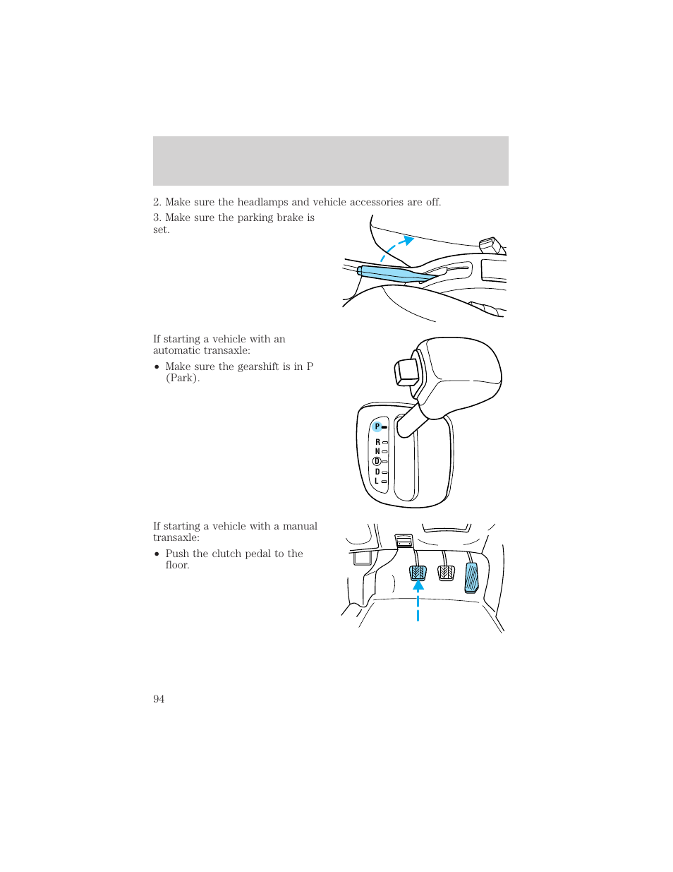 Starting | FORD 2001 Escort User Manual | Page 94 / 216