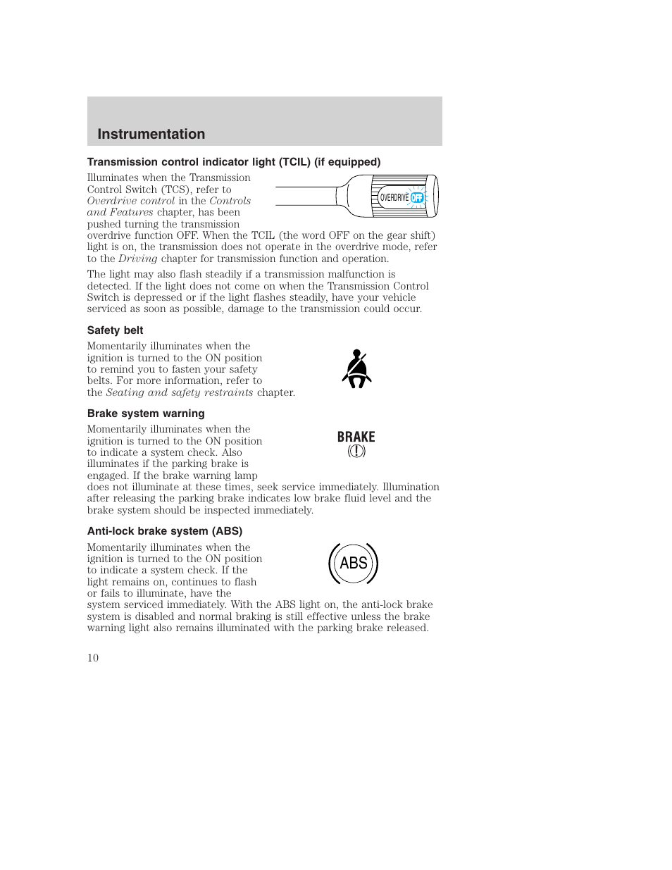 Instrumentation | FORD 2001 Excursion v.2 User Manual | Page 10 / 248