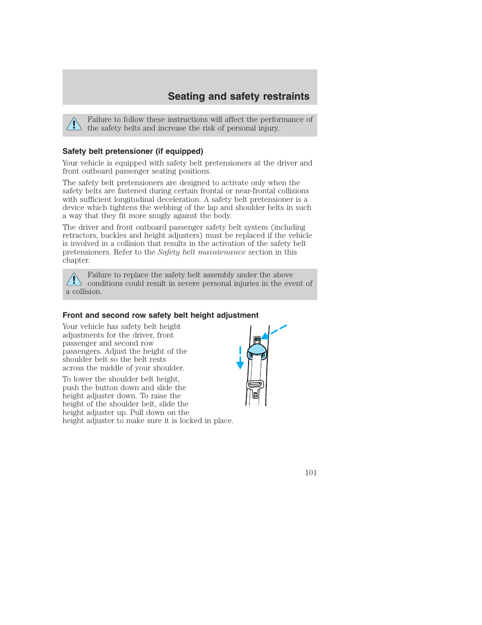 Seating and safety restraints | FORD 2001 Excursion v.2 User Manual | Page 101 / 248