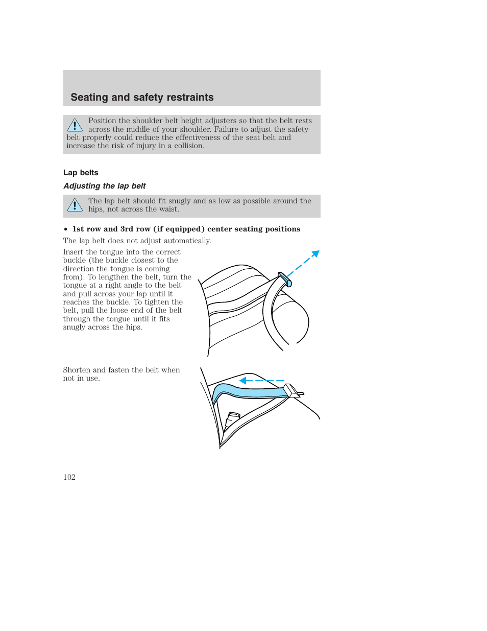 Seating and safety restraints | FORD 2001 Excursion v.2 User Manual | Page 102 / 248