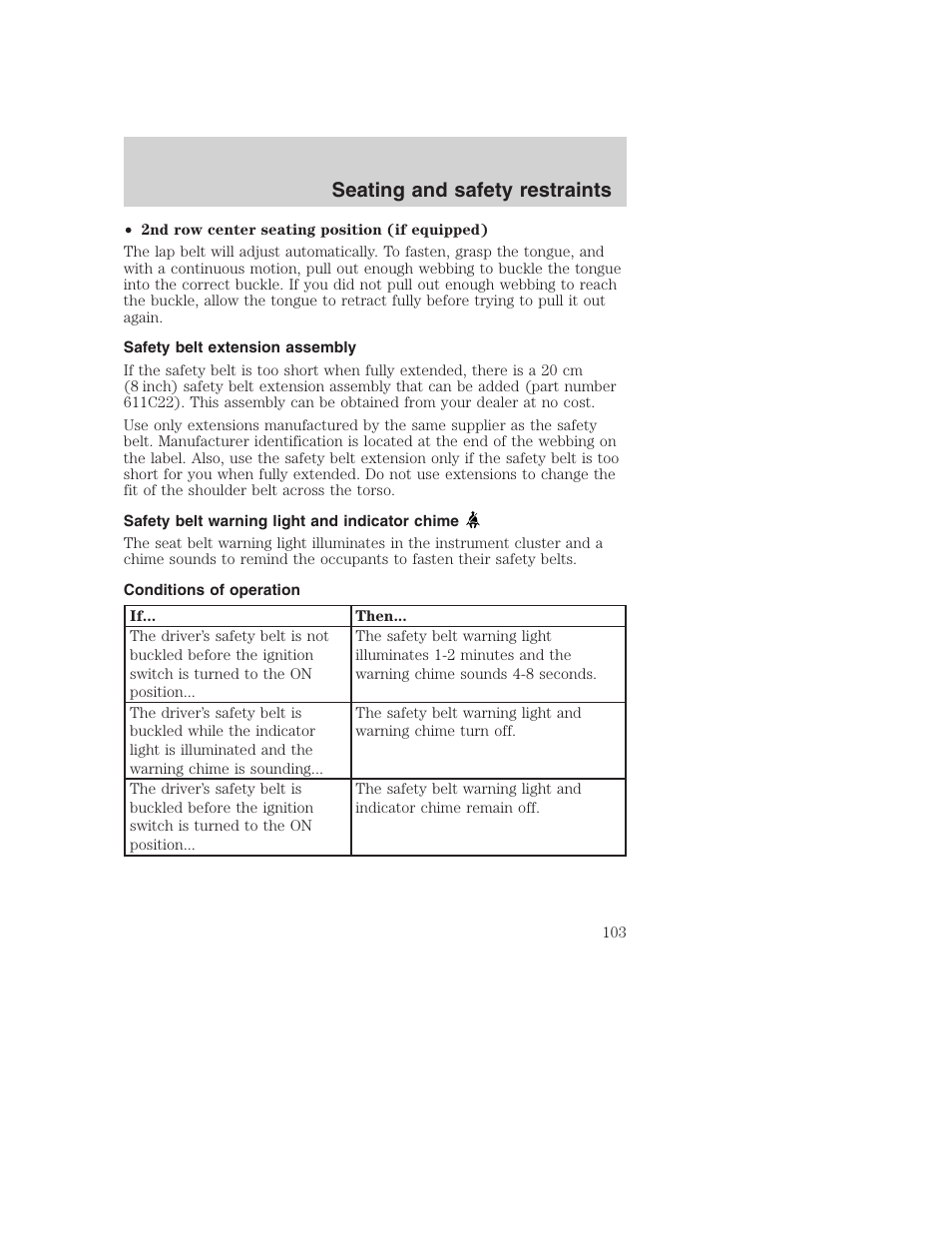 Seating and safety restraints | FORD 2001 Excursion v.2 User Manual | Page 103 / 248