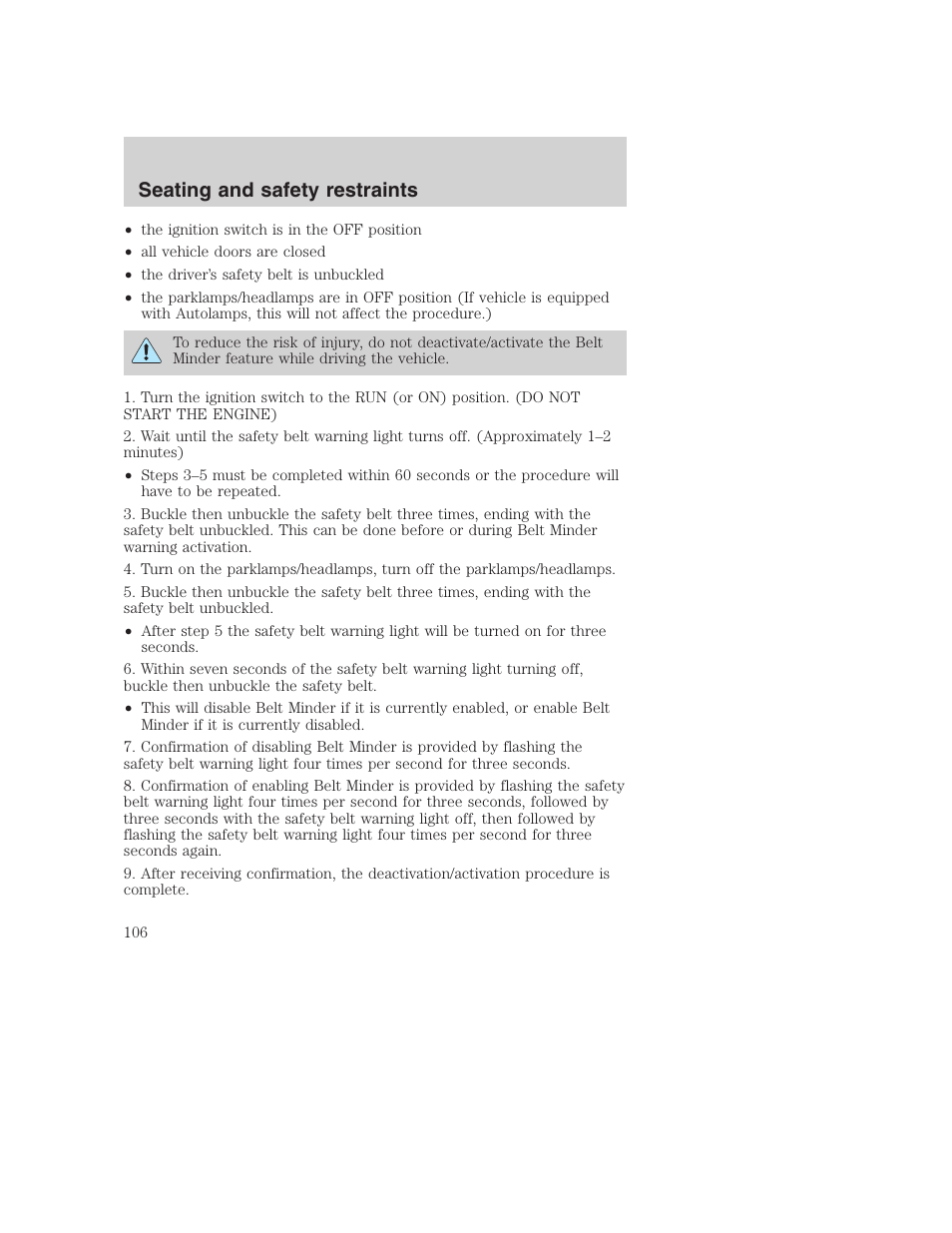 Seating and safety restraints | FORD 2001 Excursion v.2 User Manual | Page 106 / 248