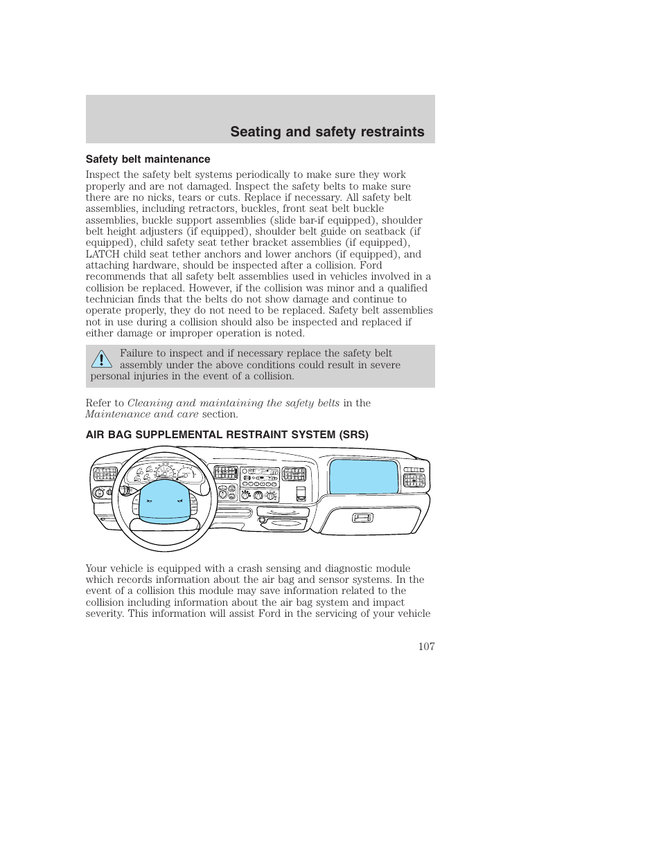Seating and safety restraints, Dolby b nr, A/c max a/c off | FORD 2001 Excursion v.2 User Manual | Page 107 / 248