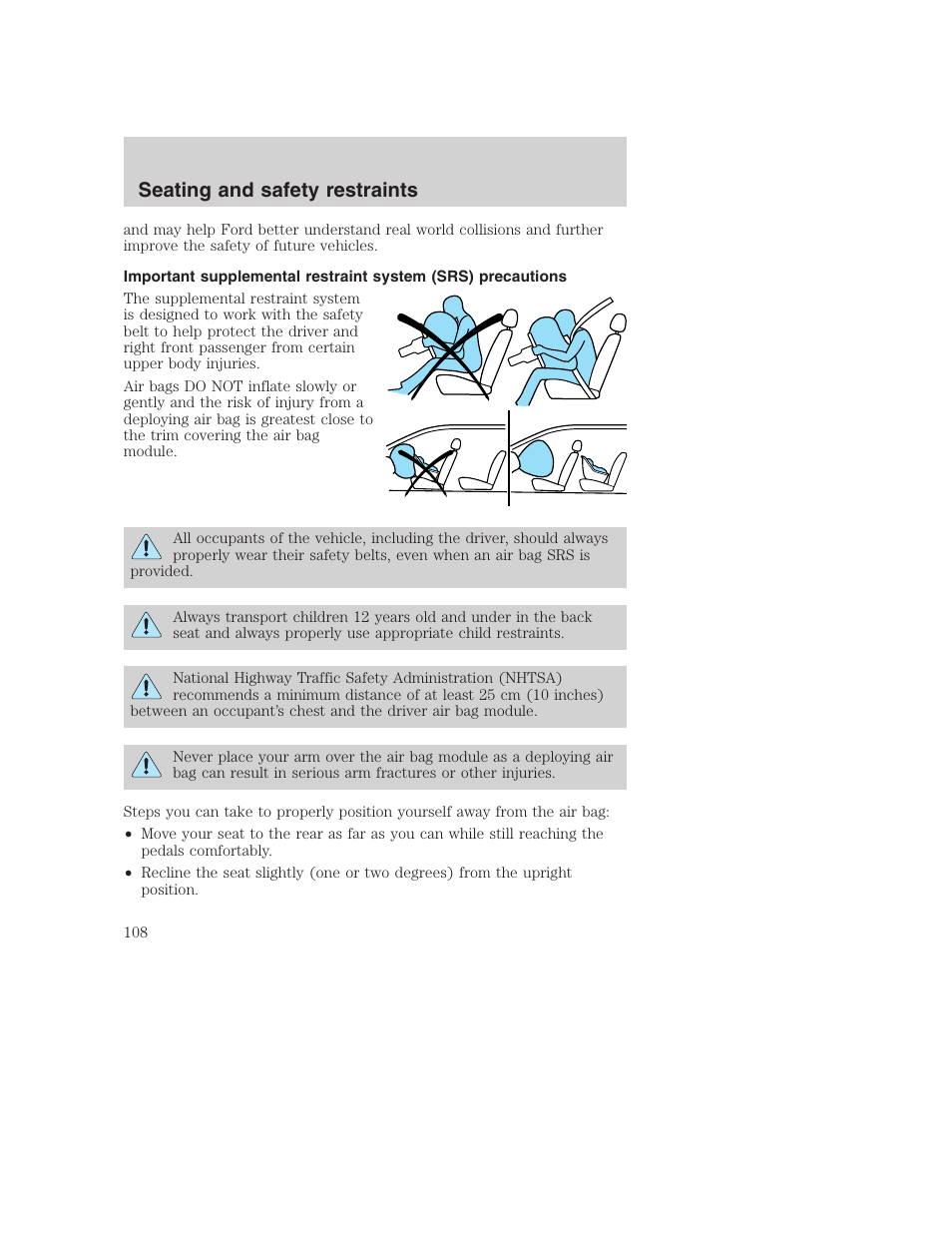 Seating and safety restraints | FORD 2001 Excursion v.2 User Manual | Page 108 / 248