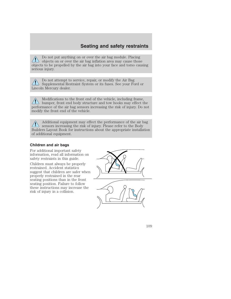 Seating and safety restraints | FORD 2001 Excursion v.2 User Manual | Page 109 / 248
