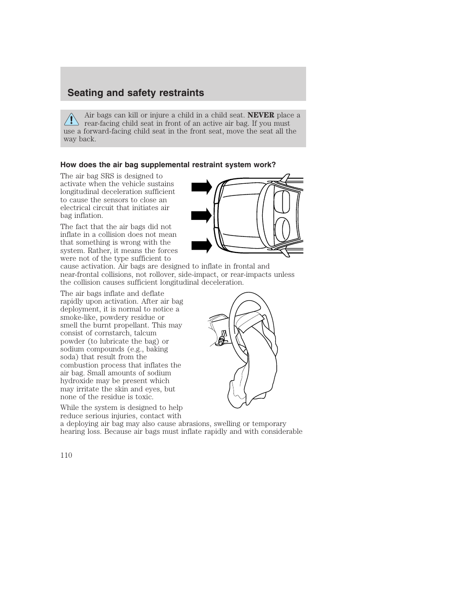 Seating and safety restraints | FORD 2001 Excursion v.2 User Manual | Page 110 / 248