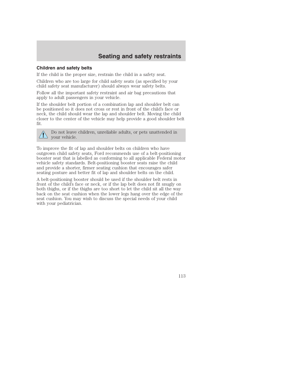 Seating and safety restraints | FORD 2001 Excursion v.2 User Manual | Page 113 / 248