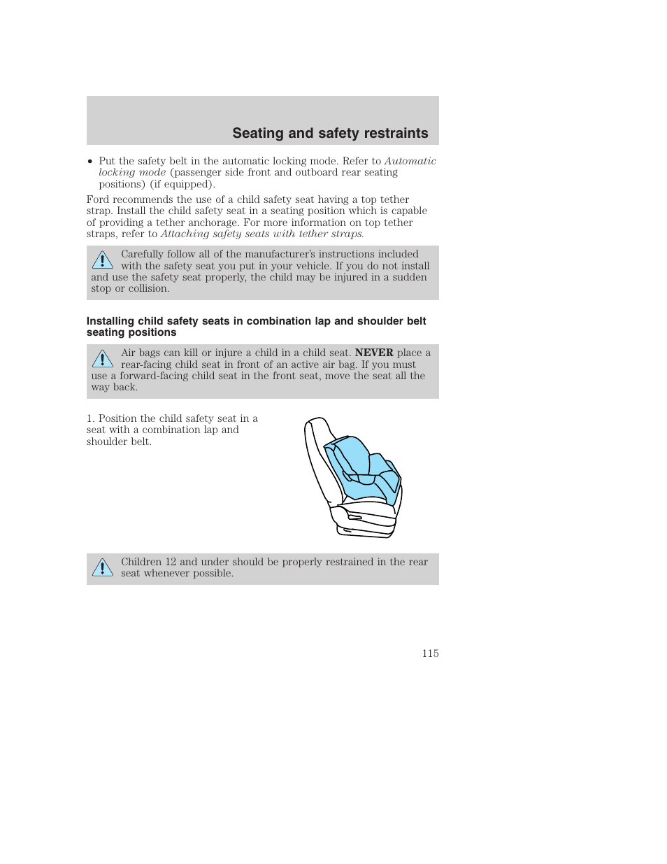 Seating and safety restraints | FORD 2001 Excursion v.2 User Manual | Page 115 / 248