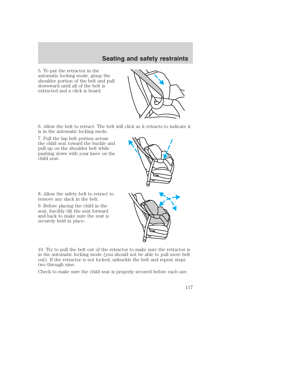 Seating and safety restraints | FORD 2001 Excursion v.2 User Manual | Page 117 / 248