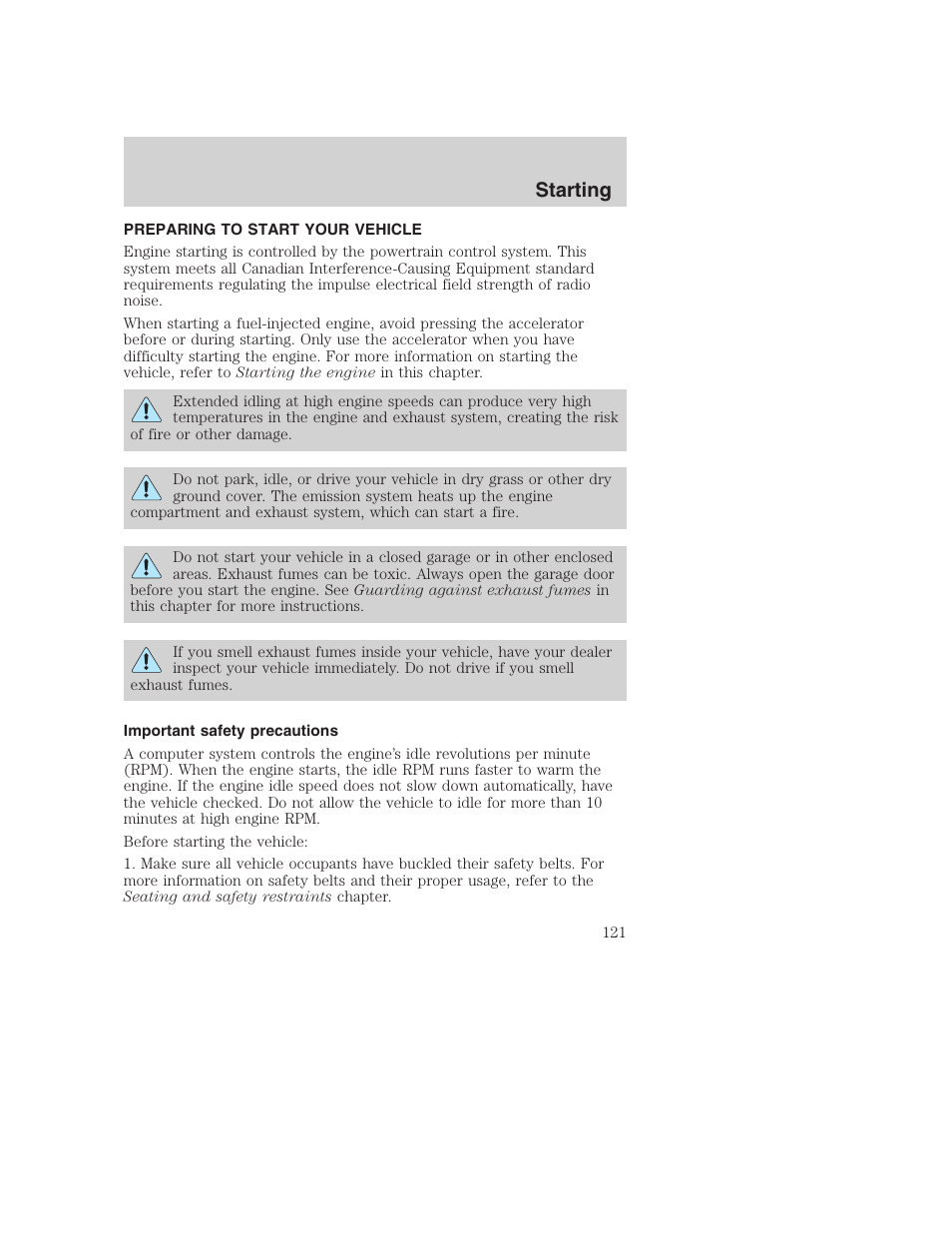 Starting | FORD 2001 Excursion v.2 User Manual | Page 121 / 248