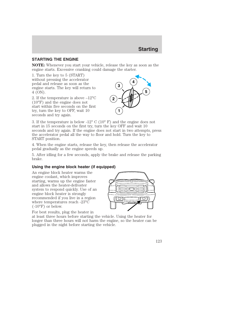 Starting | FORD 2001 Excursion v.2 User Manual | Page 123 / 248