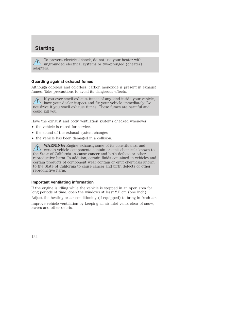 Starting | FORD 2001 Excursion v.2 User Manual | Page 124 / 248