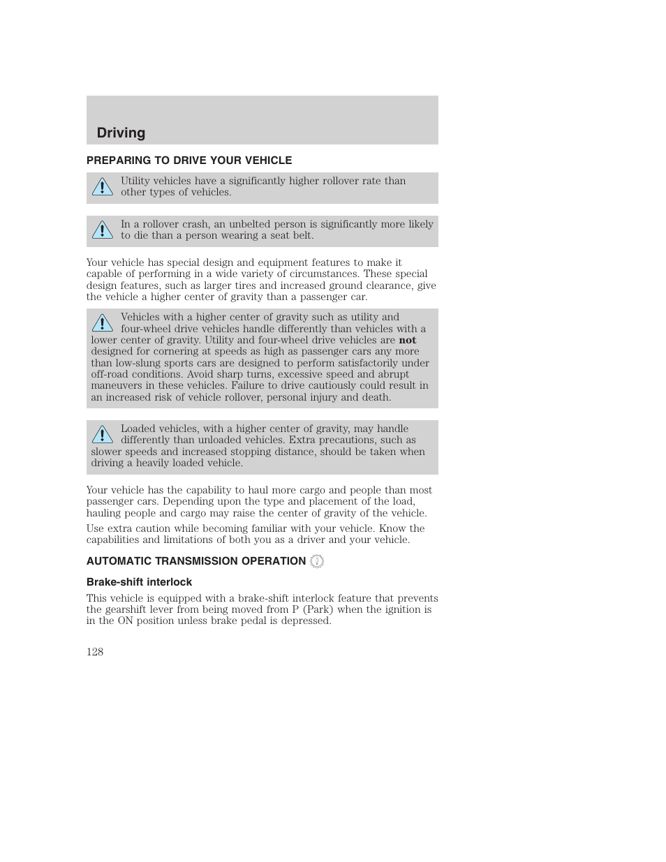 Driving | FORD 2001 Excursion v.2 User Manual | Page 128 / 248