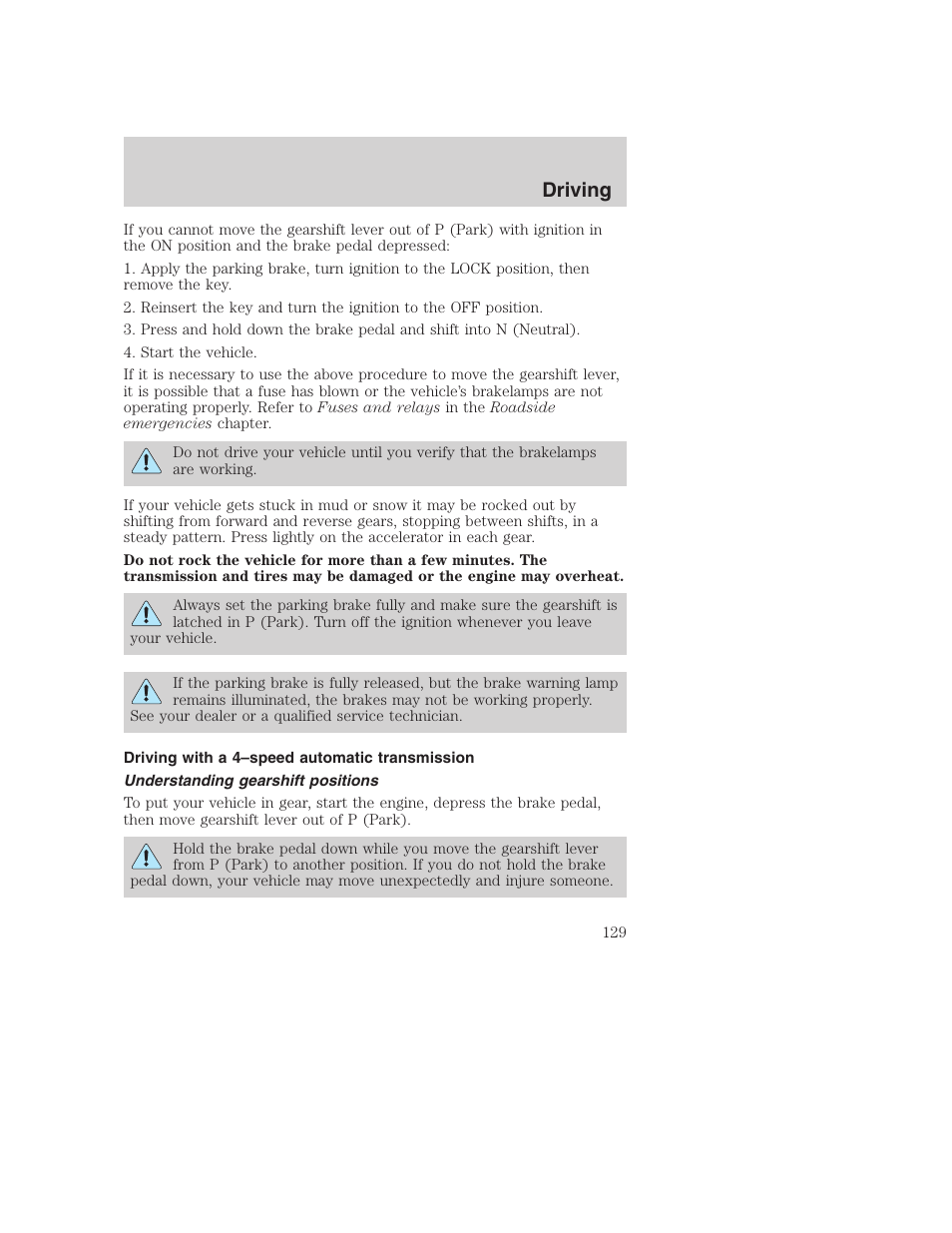 Driving | FORD 2001 Excursion v.2 User Manual | Page 129 / 248