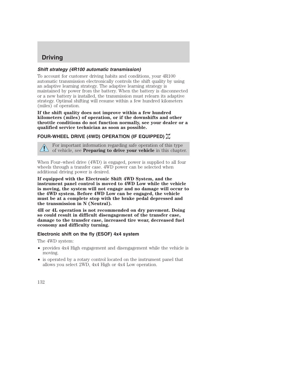 Driving | FORD 2001 Excursion v.2 User Manual | Page 132 / 248