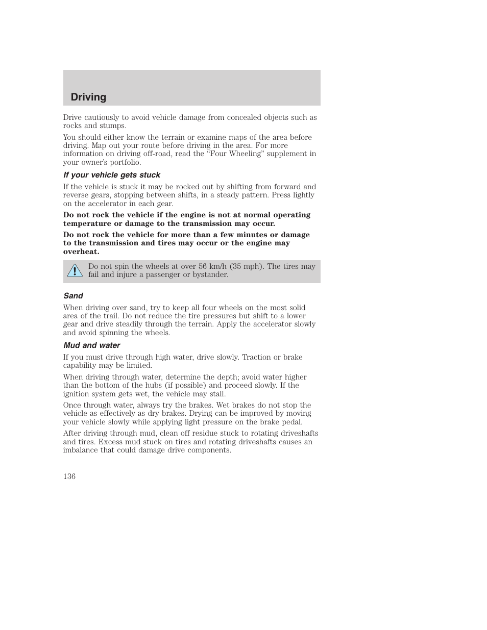 Driving | FORD 2001 Excursion v.2 User Manual | Page 136 / 248