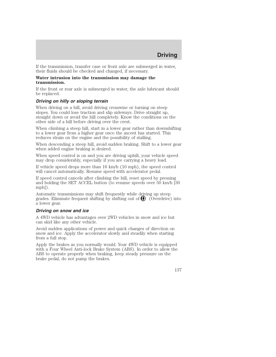 Driving | FORD 2001 Excursion v.2 User Manual | Page 137 / 248
