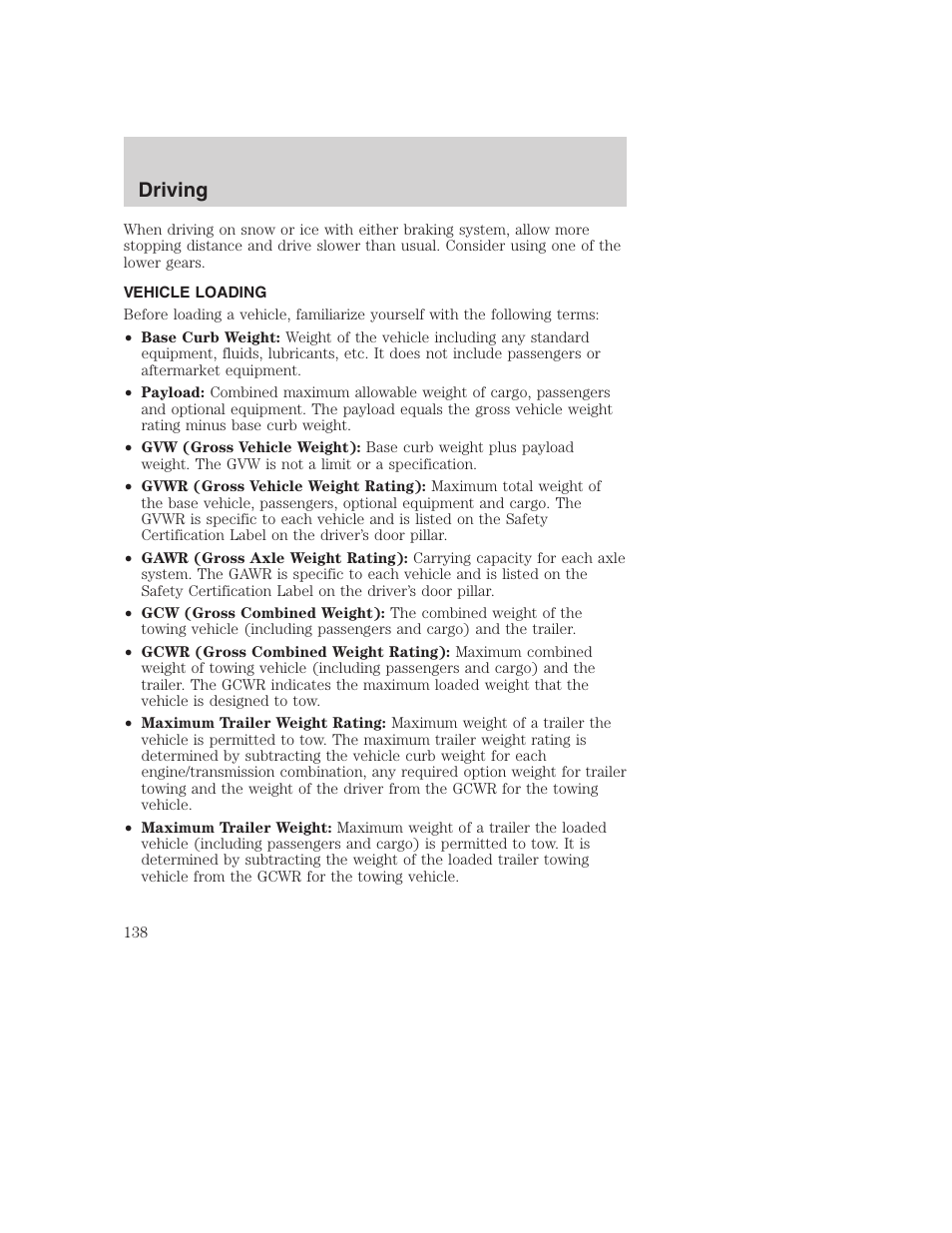 Driving | FORD 2001 Excursion v.2 User Manual | Page 138 / 248