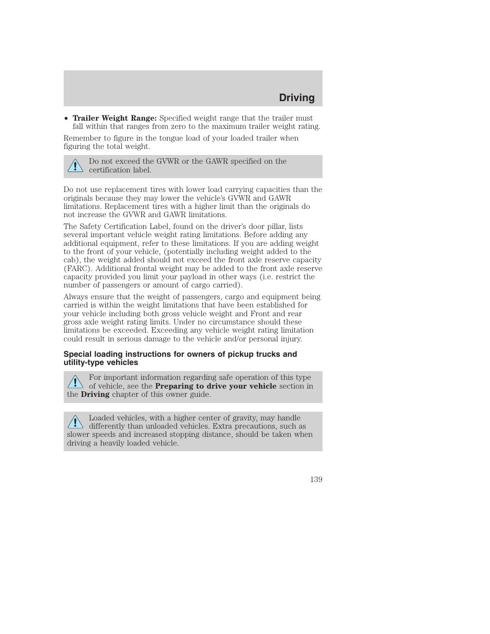 Driving | FORD 2001 Excursion v.2 User Manual | Page 139 / 248