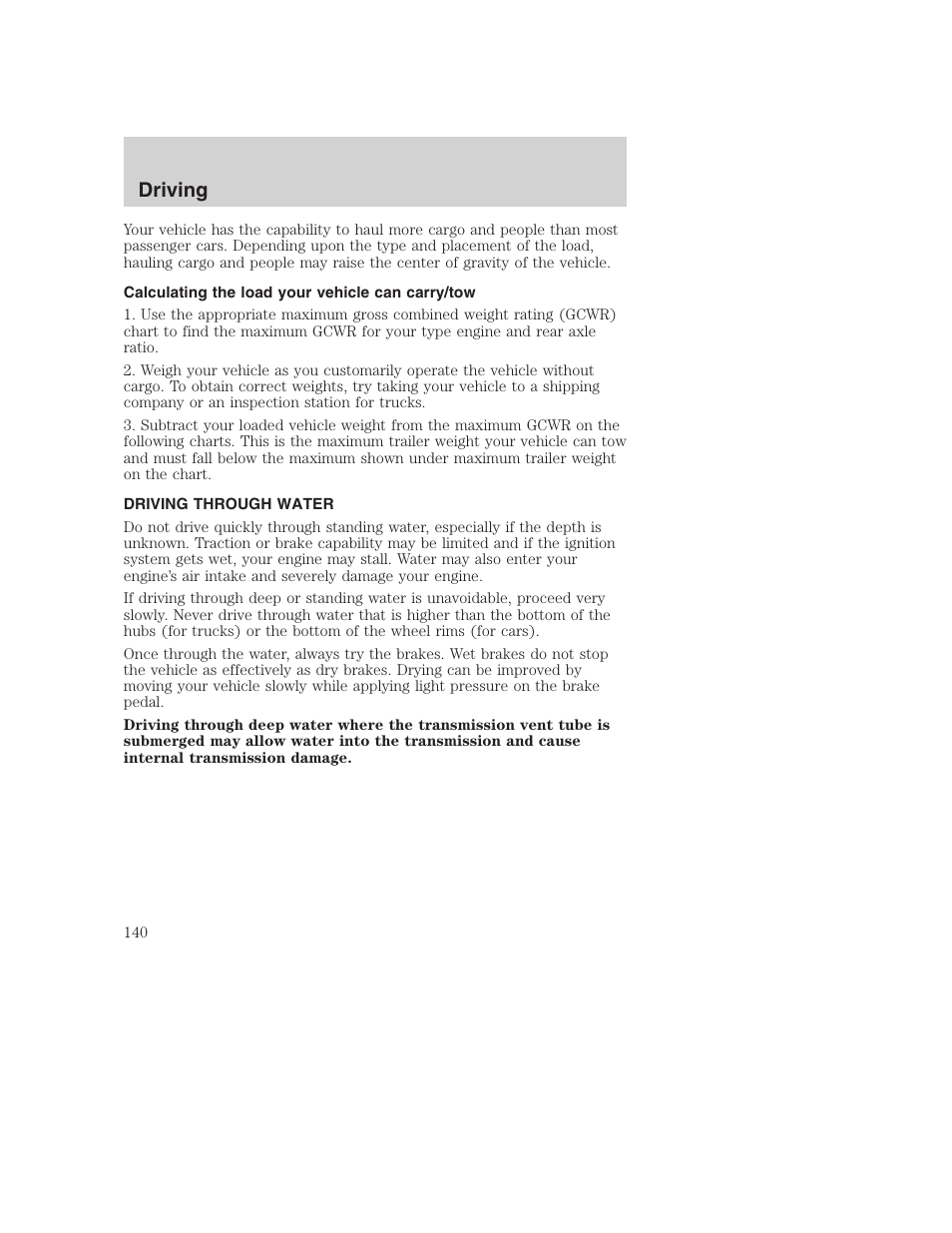 Driving | FORD 2001 Excursion v.2 User Manual | Page 140 / 248
