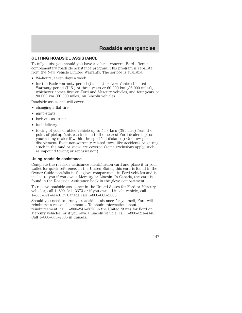 Roadside emergencies | FORD 2001 Excursion v.2 User Manual | Page 147 / 248