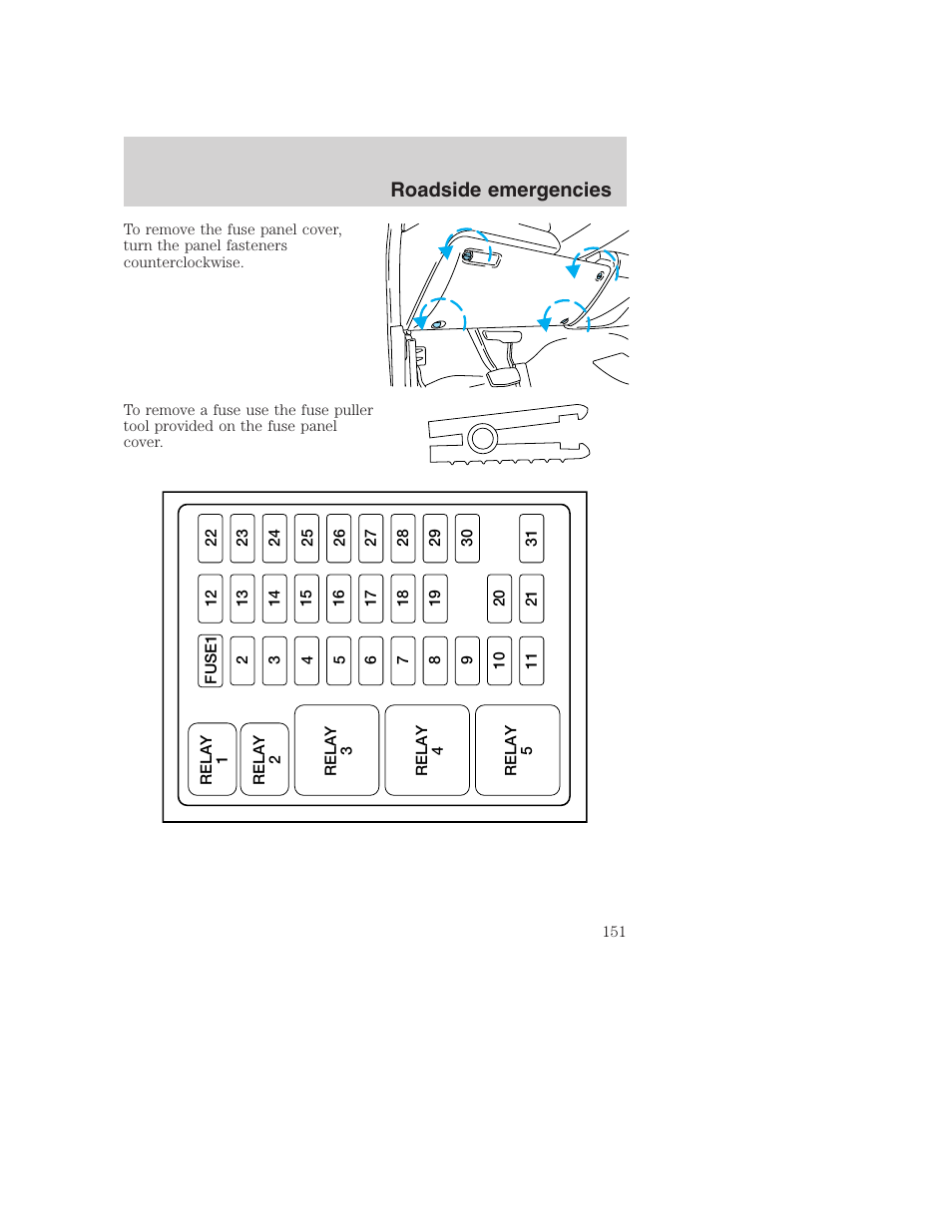 Roadside emergencies | FORD 2001 Excursion v.2 User Manual | Page 151 / 248