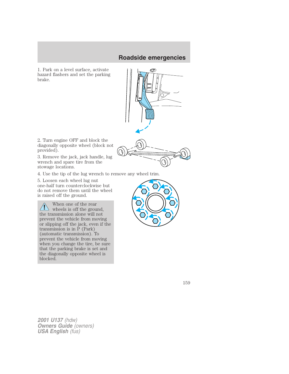 Roadside emergencies | FORD 2001 Excursion v.2 User Manual | Page 159 / 248