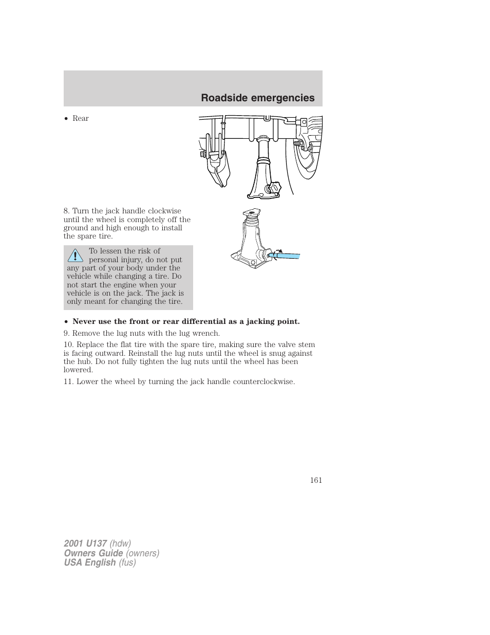 Roadside emergencies | FORD 2001 Excursion v.2 User Manual | Page 161 / 248