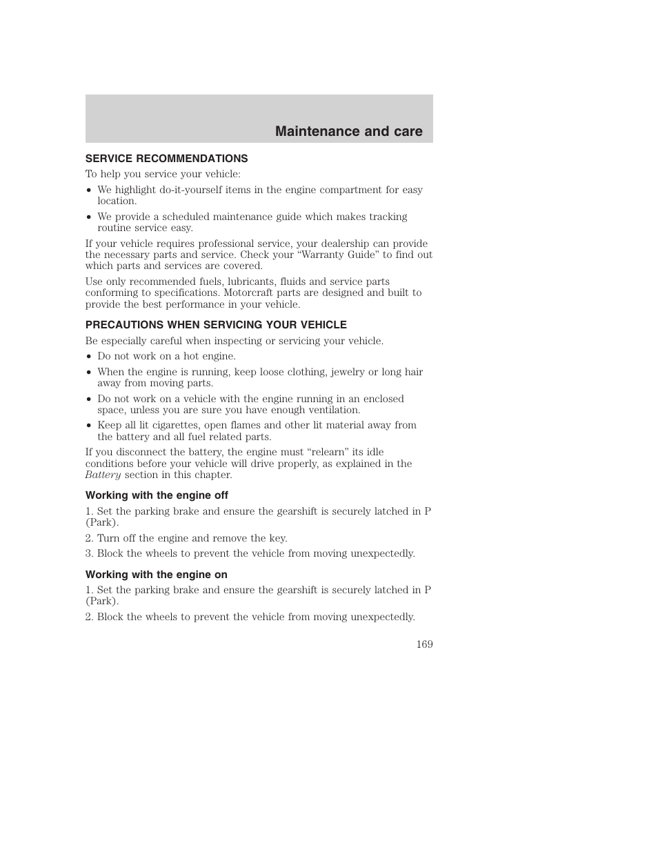 Maintenance and care | FORD 2001 Excursion v.2 User Manual | Page 169 / 248