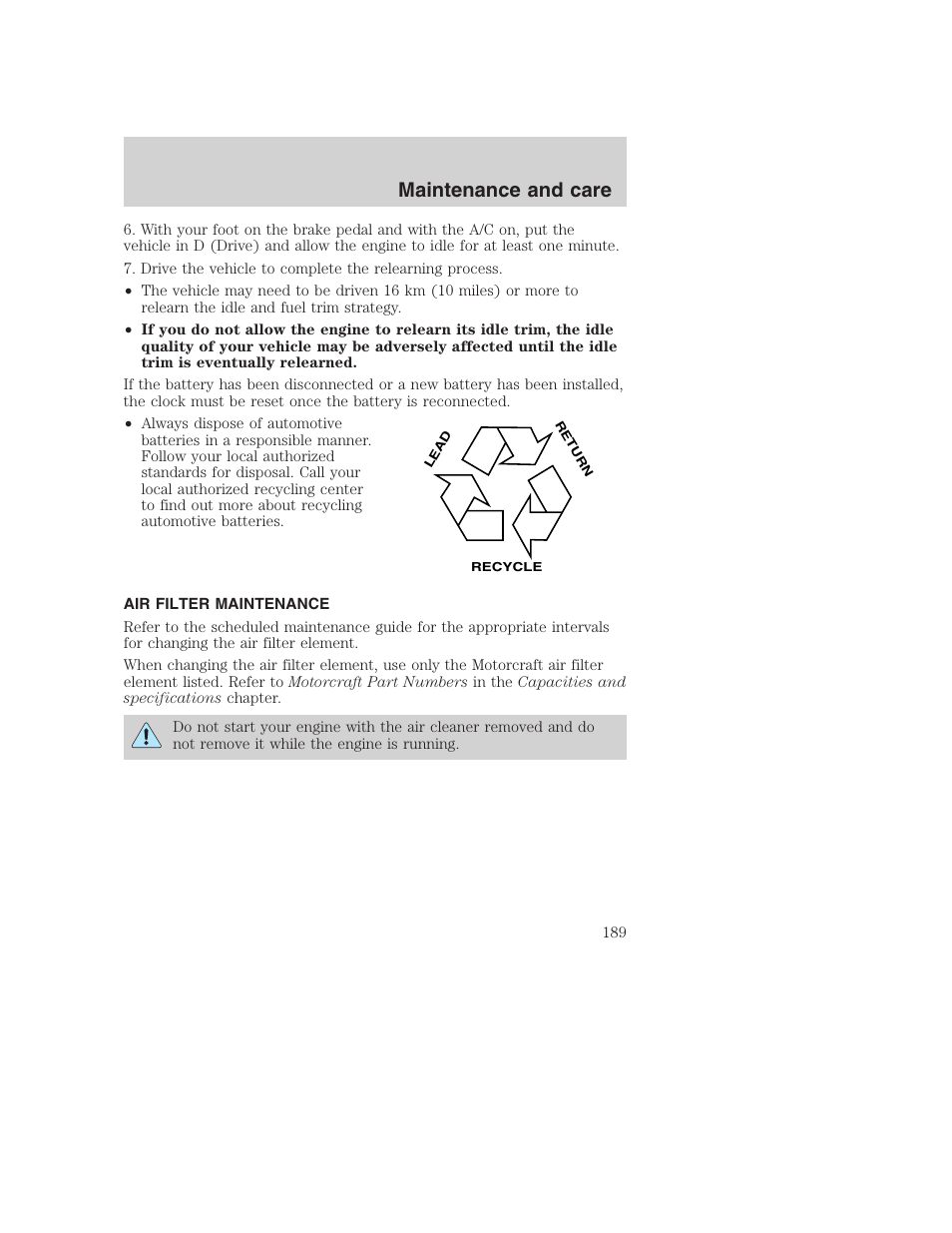 Maintenance and care | FORD 2001 Excursion v.2 User Manual | Page 189 / 248