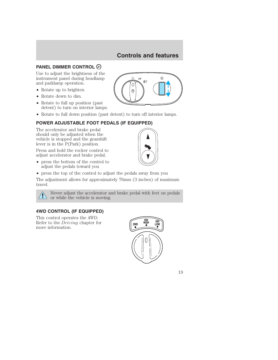 Controls and features | FORD 2001 Excursion v.2 User Manual | Page 19 / 248