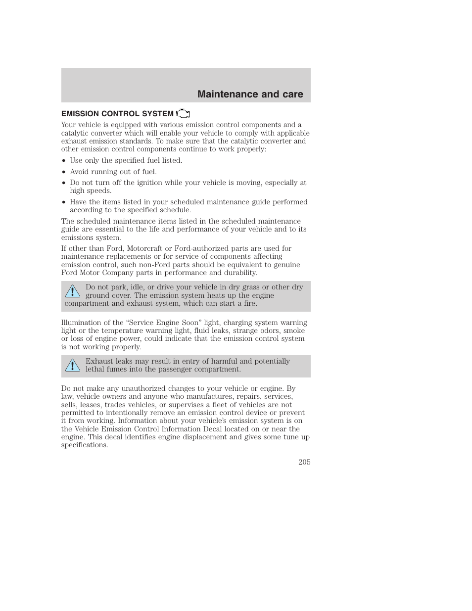 Maintenance and care | FORD 2001 Excursion v.2 User Manual | Page 205 / 248