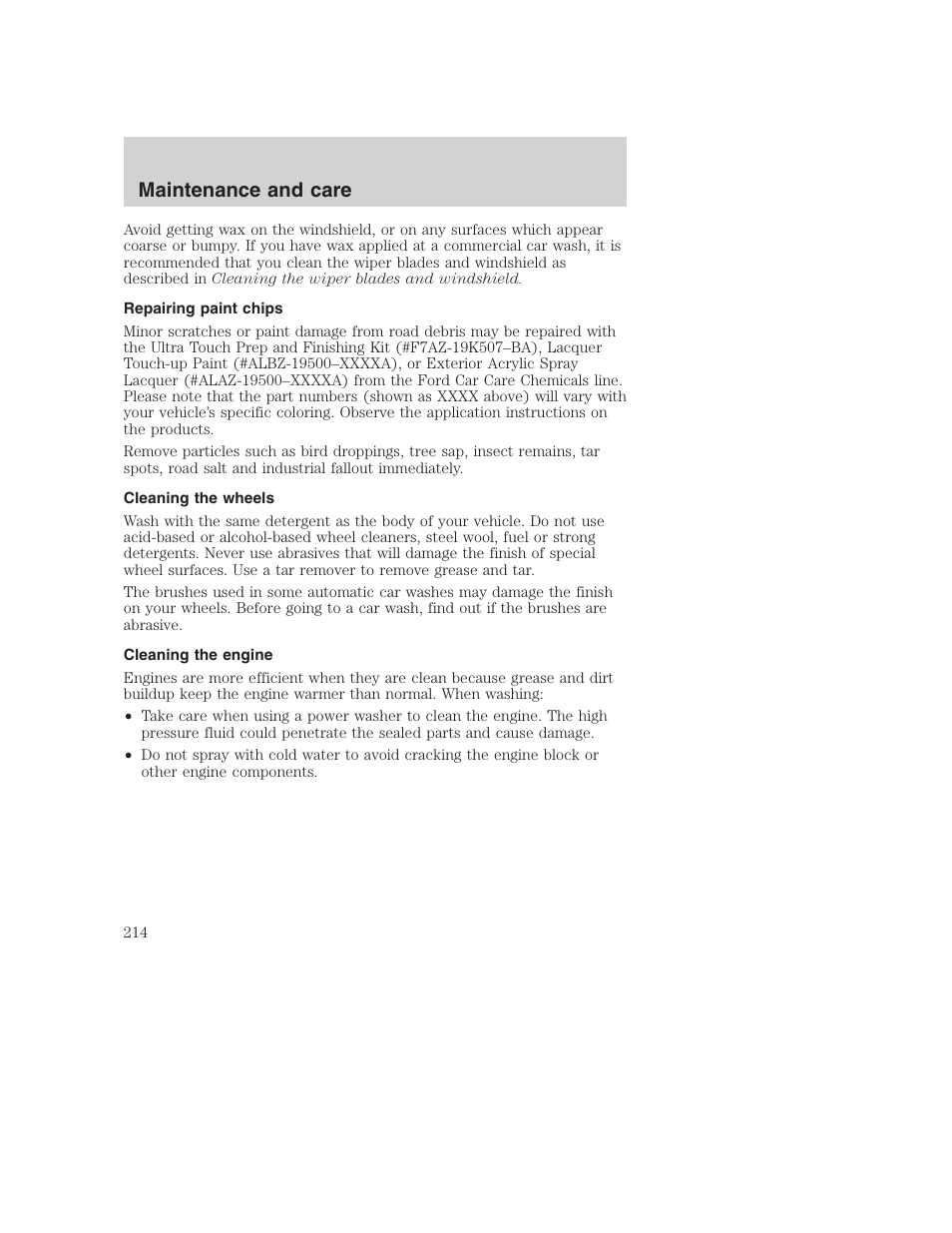 Maintenance and care | FORD 2001 Excursion v.2 User Manual | Page 214 / 248