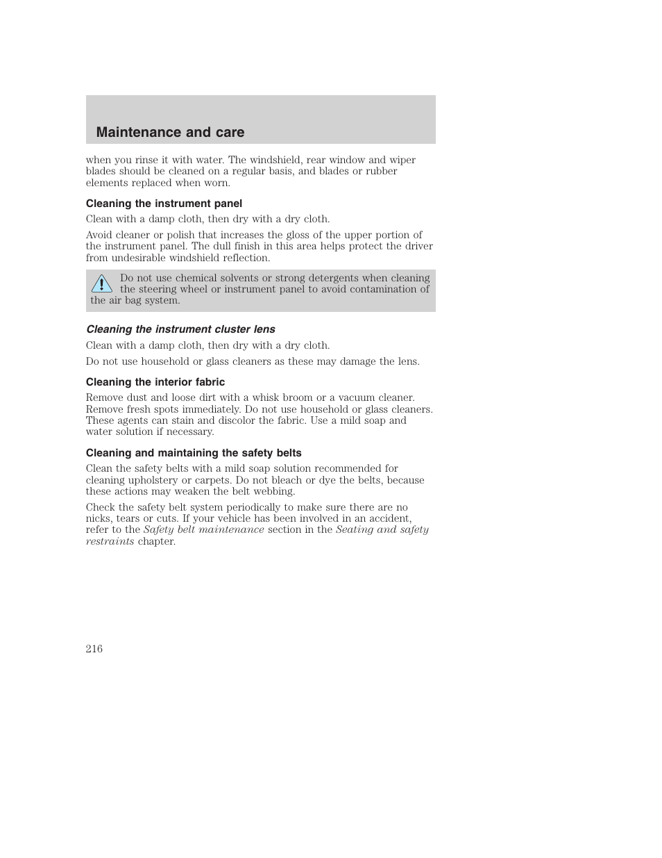 Maintenance and care | FORD 2001 Excursion v.2 User Manual | Page 216 / 248