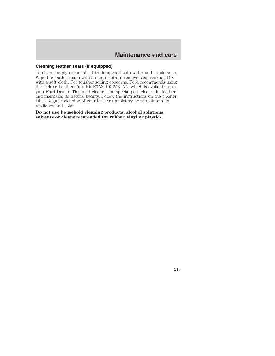 Maintenance and care | FORD 2001 Excursion v.2 User Manual | Page 217 / 248