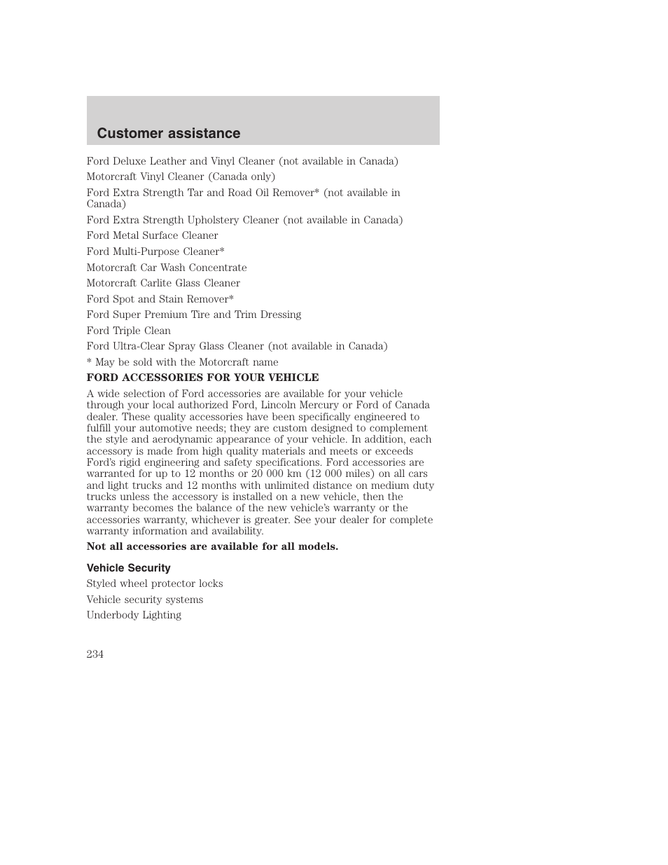 Customer assistance | FORD 2001 Excursion v.2 User Manual | Page 234 / 248