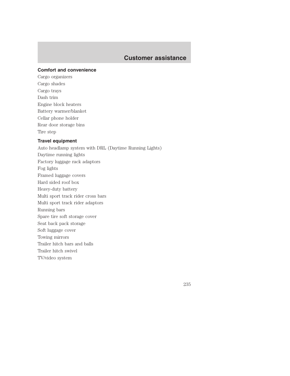 Customer assistance | FORD 2001 Excursion v.2 User Manual | Page 235 / 248