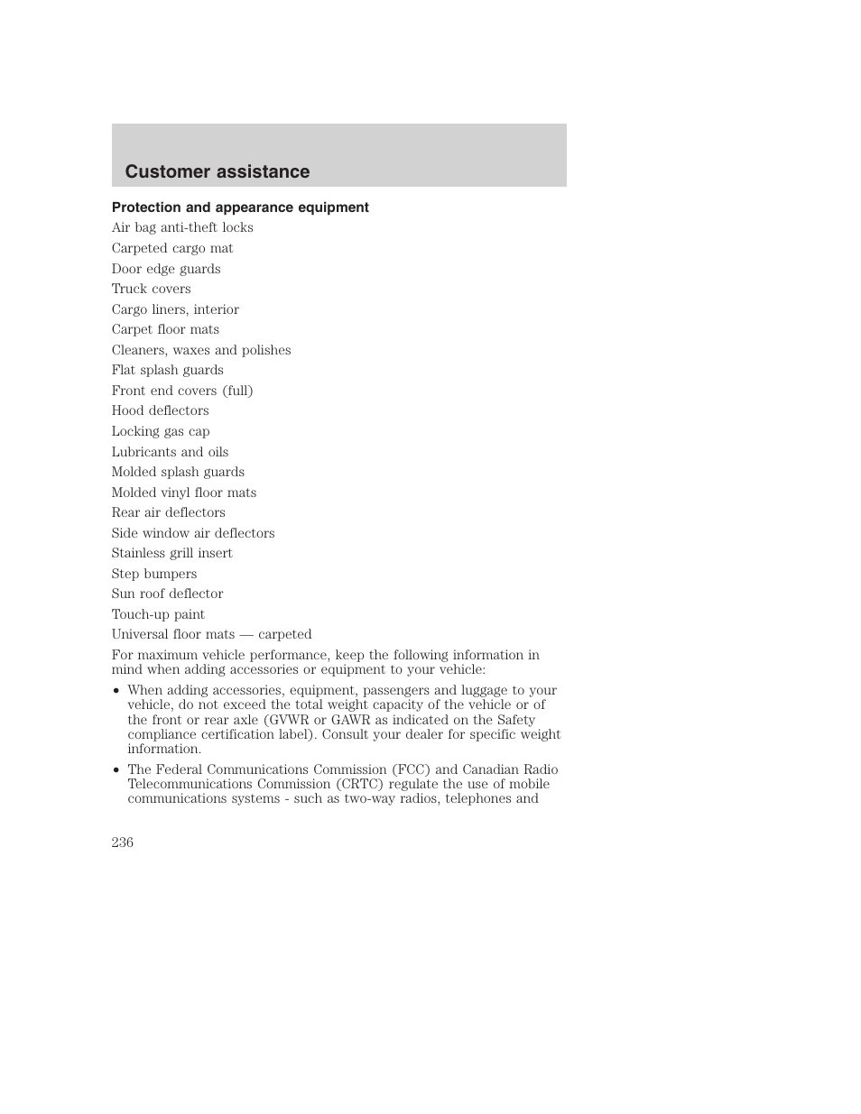 Customer assistance | FORD 2001 Excursion v.2 User Manual | Page 236 / 248