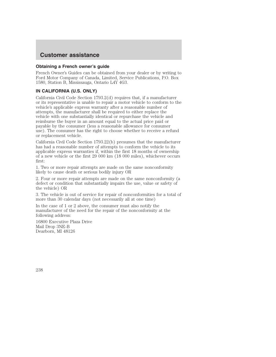 Customer assistance | FORD 2001 Excursion v.2 User Manual | Page 238 / 248