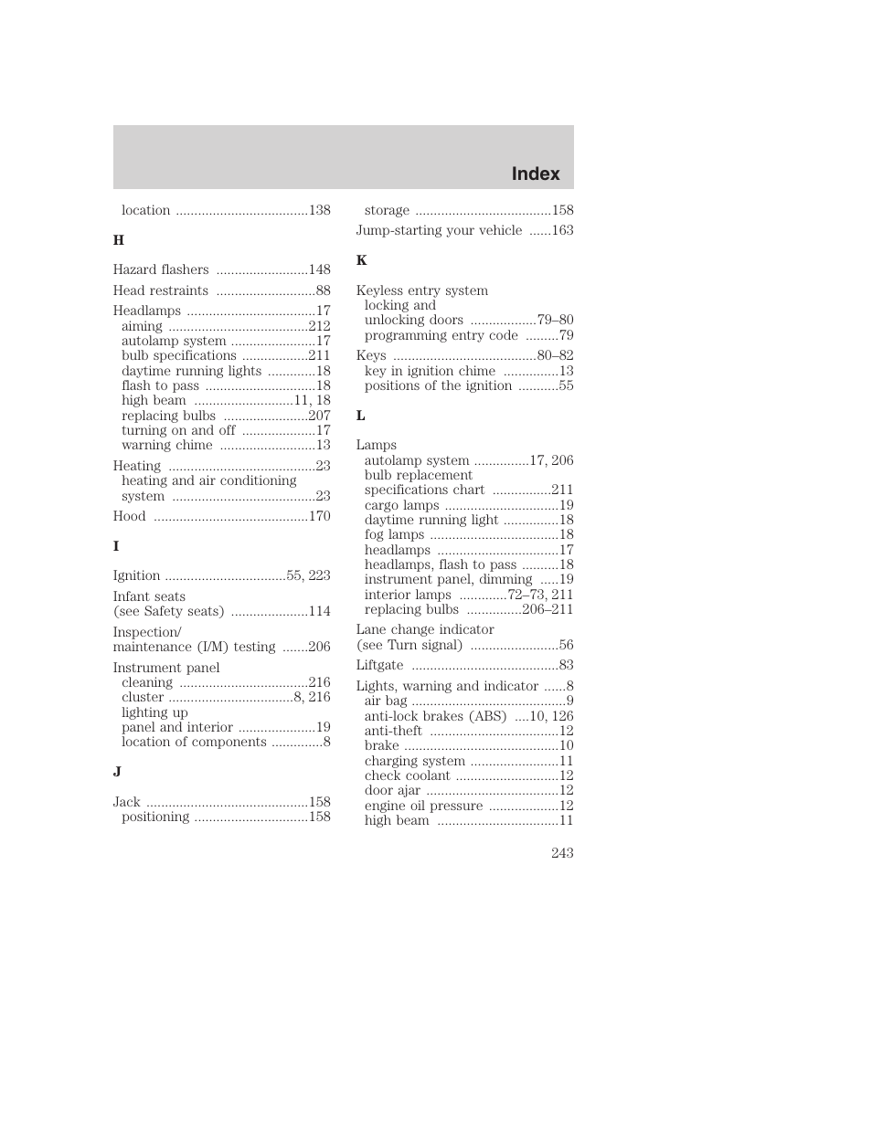 Index | FORD 2001 Excursion v.2 User Manual | Page 243 / 248