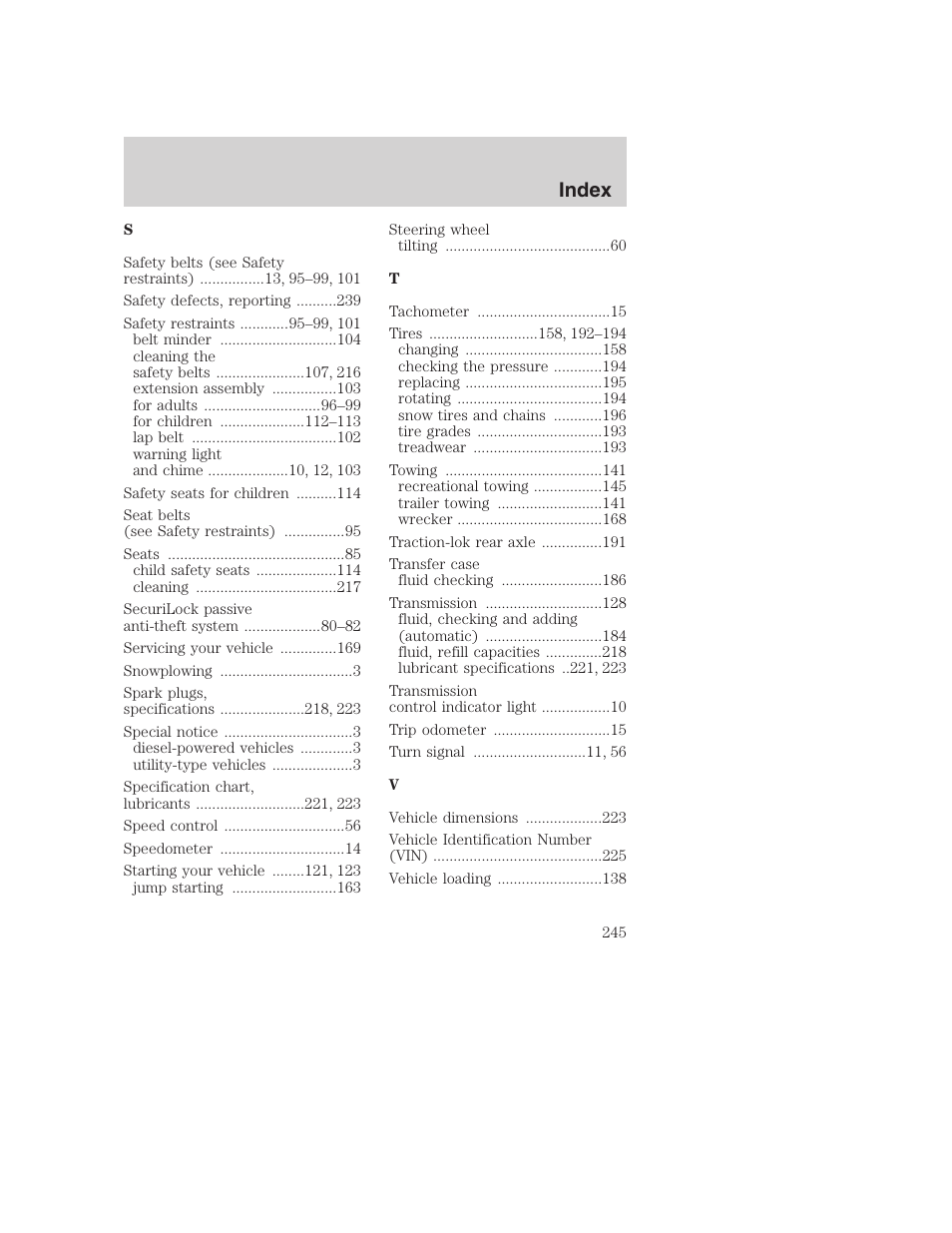 Index | FORD 2001 Excursion v.2 User Manual | Page 245 / 248