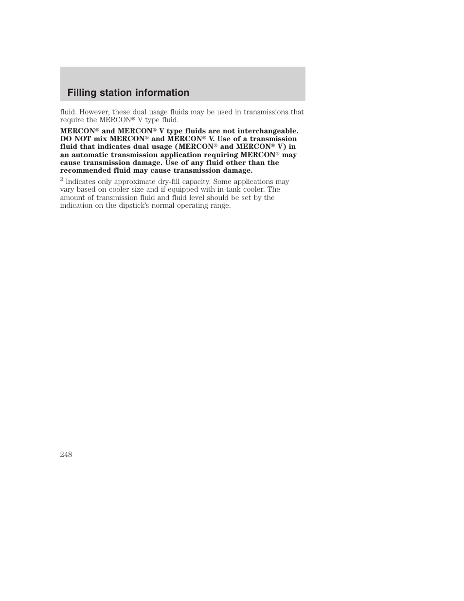Filling station information | FORD 2001 Excursion v.2 User Manual | Page 248 / 248